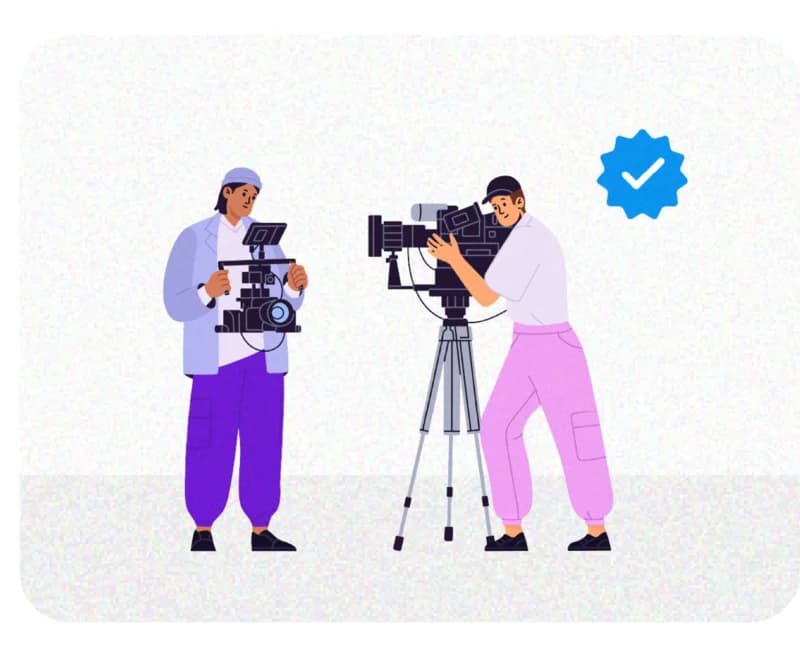 Illustration of two verified crew members with a cinema camera